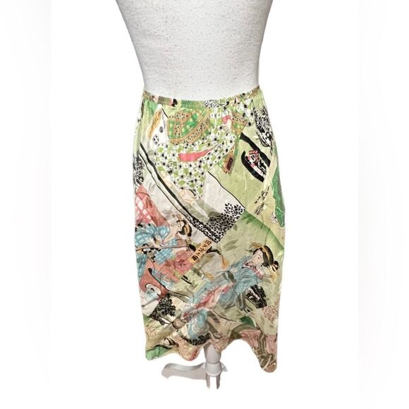 Citron Santa Monica Sz M Pull-On Silk Elastic Waist Asian Skirt - Picture 5 of 5